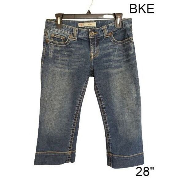 BKE Women's Denim STAR Cropped Low Rise Stretch Curvy Cuffed Capri Pants 28" - Picture 1 of 8